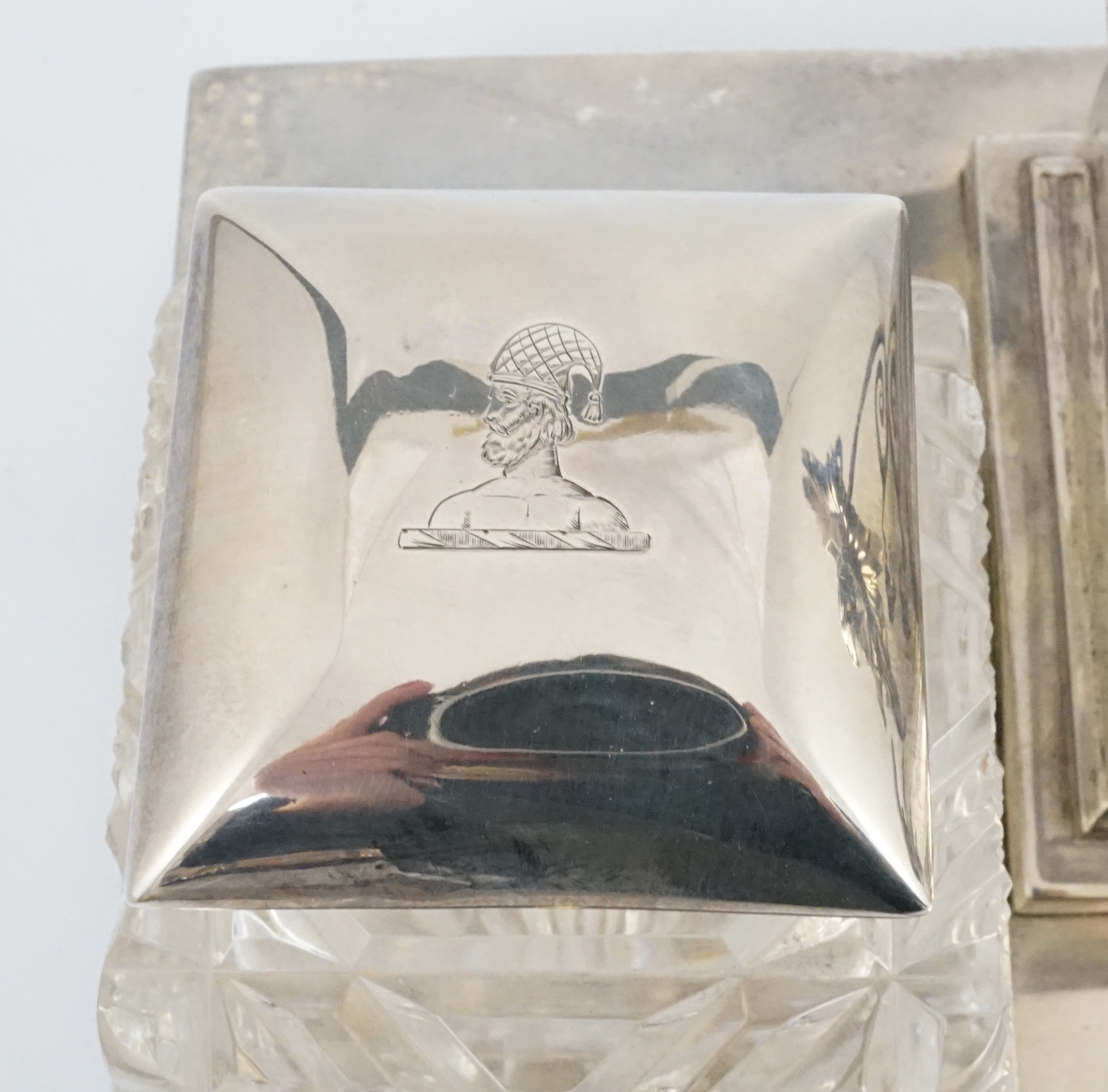 The Worcestershire Regiment. A Victorian Regimental presentation silver inkstand, John Newton Mappin, London, 1892
